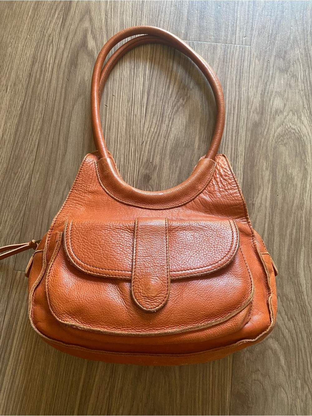 NEST Burnt Orange Pebbled Leather Shoulder Bag Hobo Boho Vintage Style